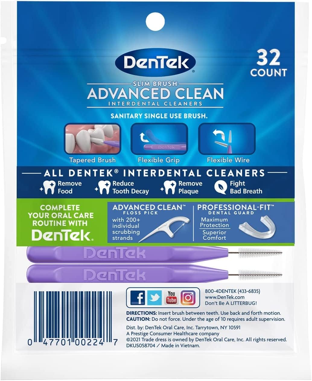DenTek Advanced Clean Slim Brush Interdental Cleaners, 32 Count, Pack of 6 - view 3